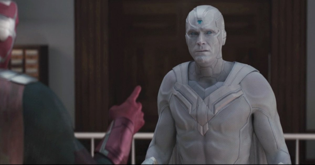 Vision points at White Vision in a scene from Wandavision