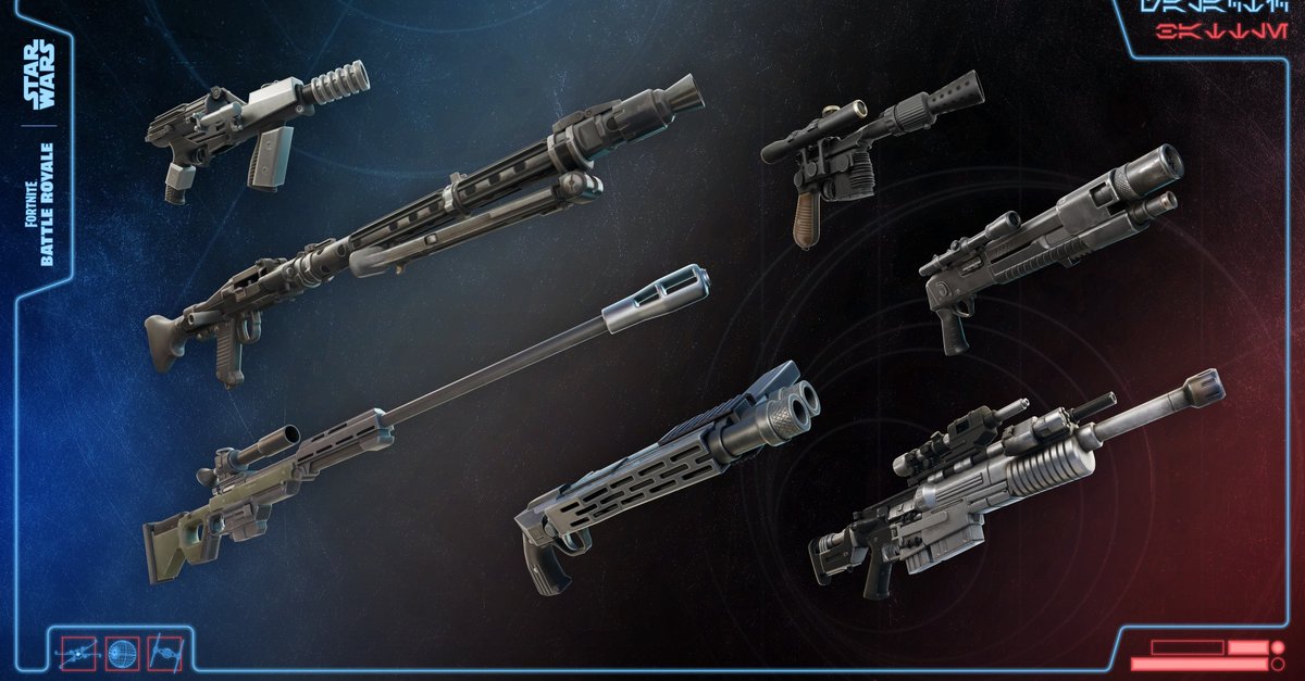 Fortnite Chapter 6 Season 3 weapons against a Star Wars background